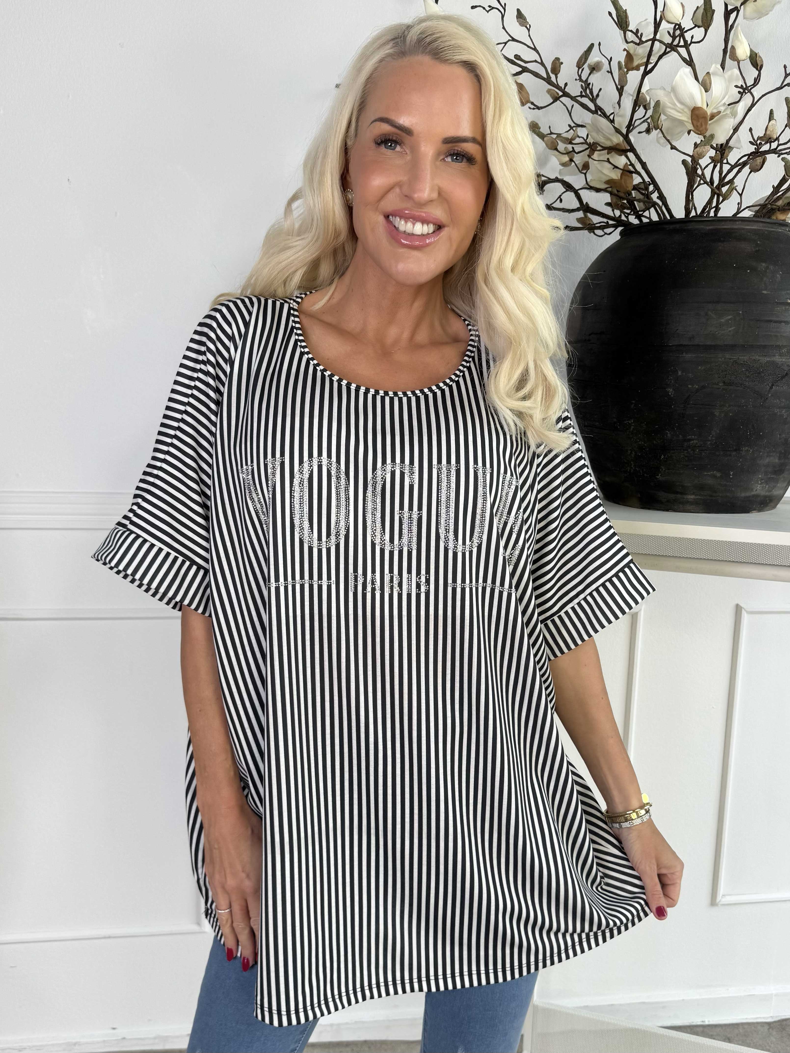 Mintu Stripe - Mjuk t-shirt med vogue stående med glittrande similisten